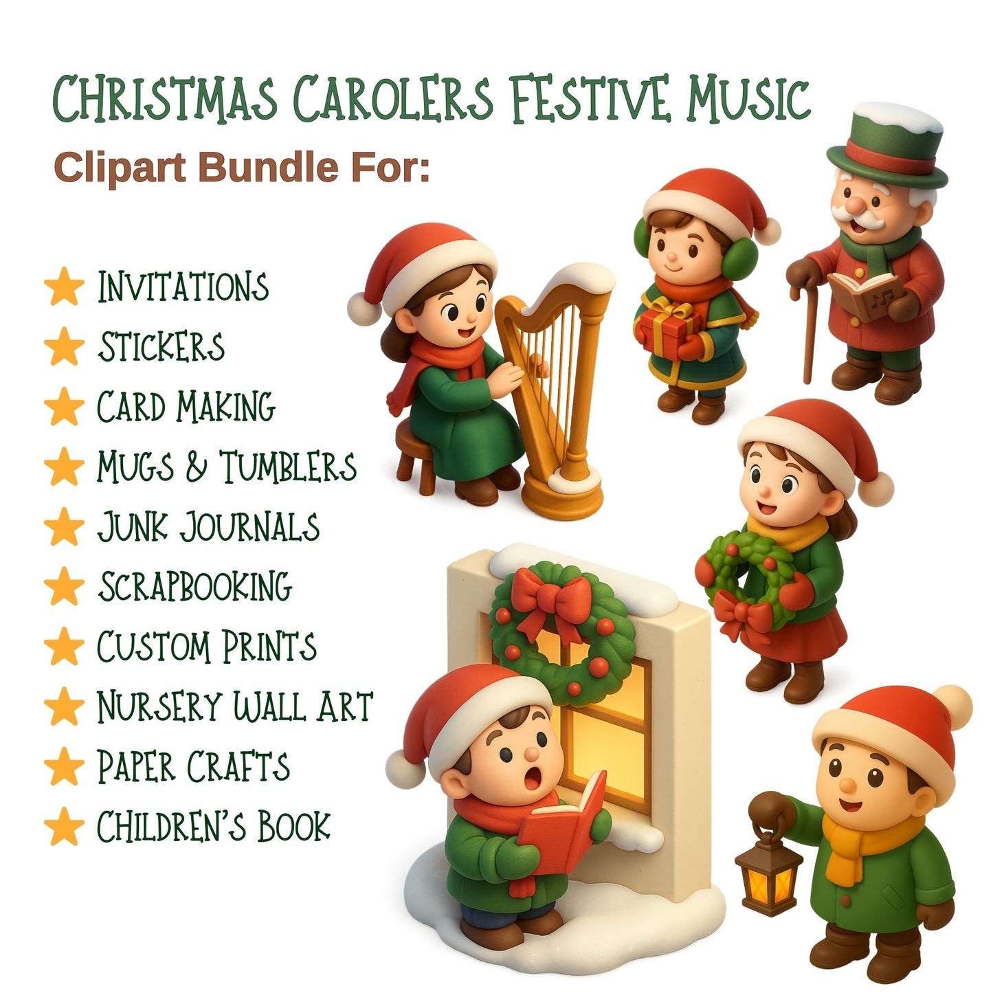 Christmas Carolers Clipart, 3D Isometric Holiday PNG Set, Festive Music Choir, Angels & Winter Decor, 60 PNG Files