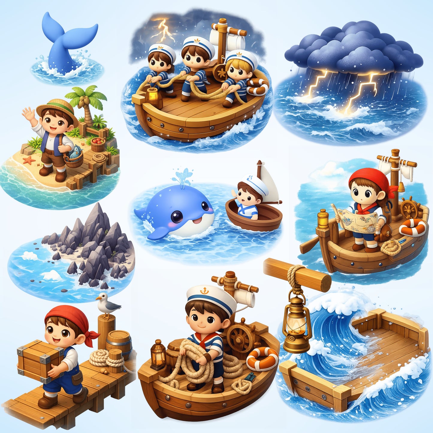 Jonah and the Whale Clipart Bundle – 3D Bible Story PNG, Christian Kids Ocean Art, Sunday School & VBS Graphics, 60 PNG