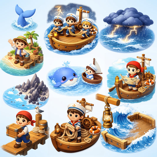Jonah and the Whale Clipart Bundle – 3D Bible Story PNG, Christian Kids Ocean Art, Sunday School & VBS Graphics, 60 PNG