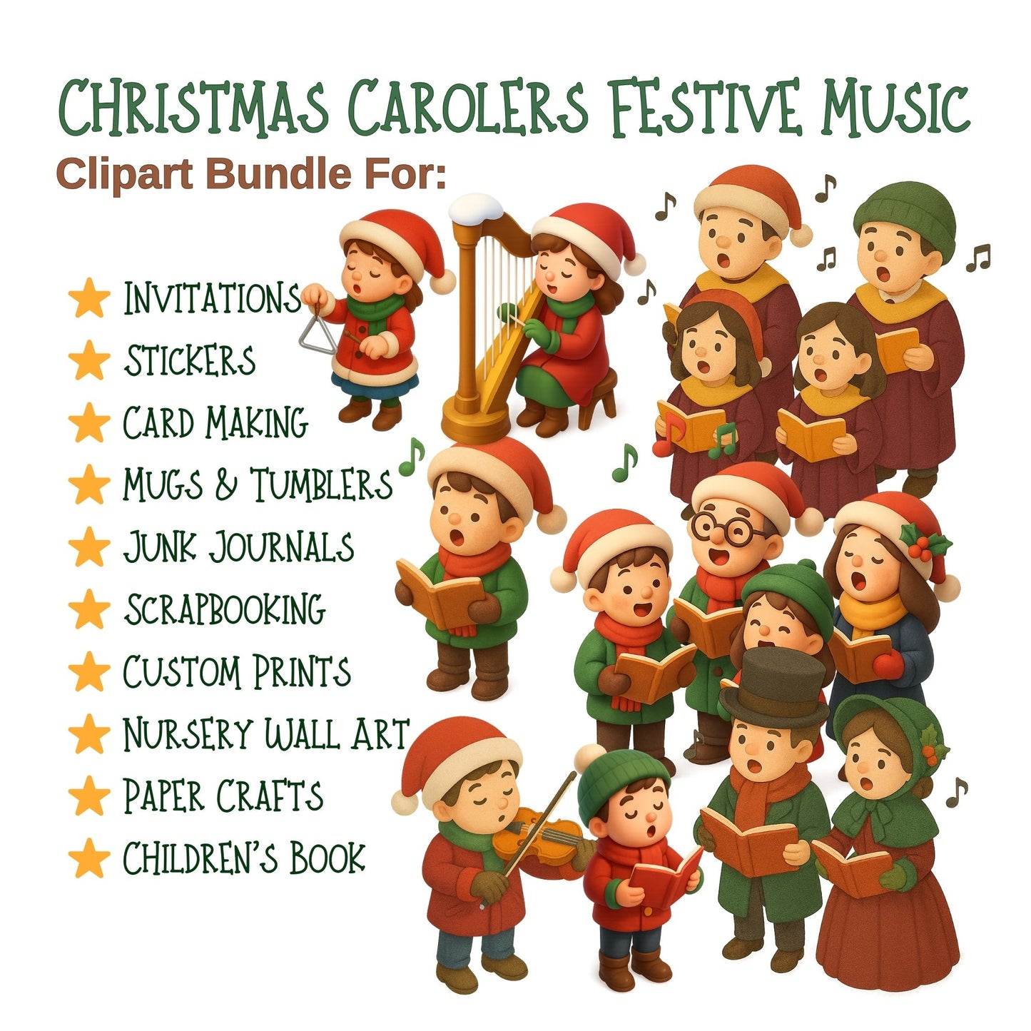 Christmas Carolers 3D PNG Bundle – Festive Music Clipart, Holiday Choir & Musicians, Winter Caroling Art, 50 PNG Files