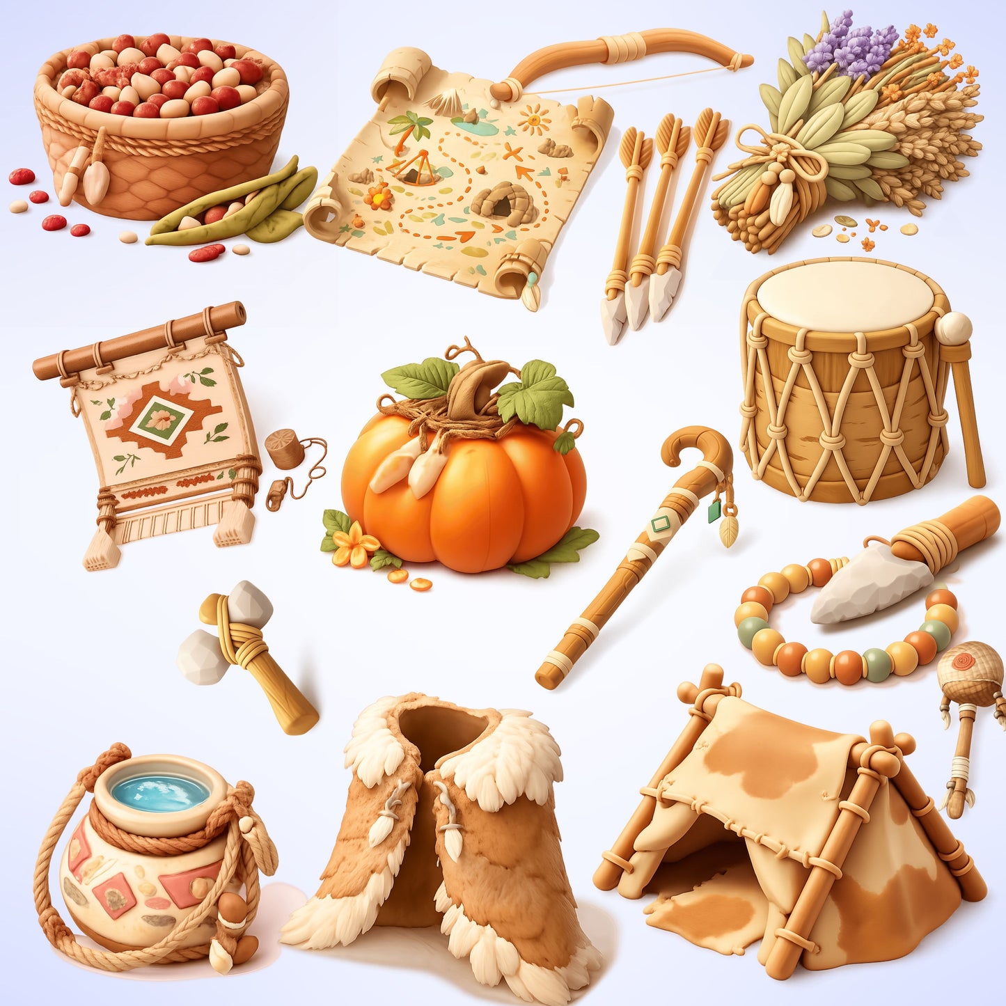 Indigenous Peoples of North America 3D Clipart – 55 PNG Files | Native American Culture, History & Classroom Projects