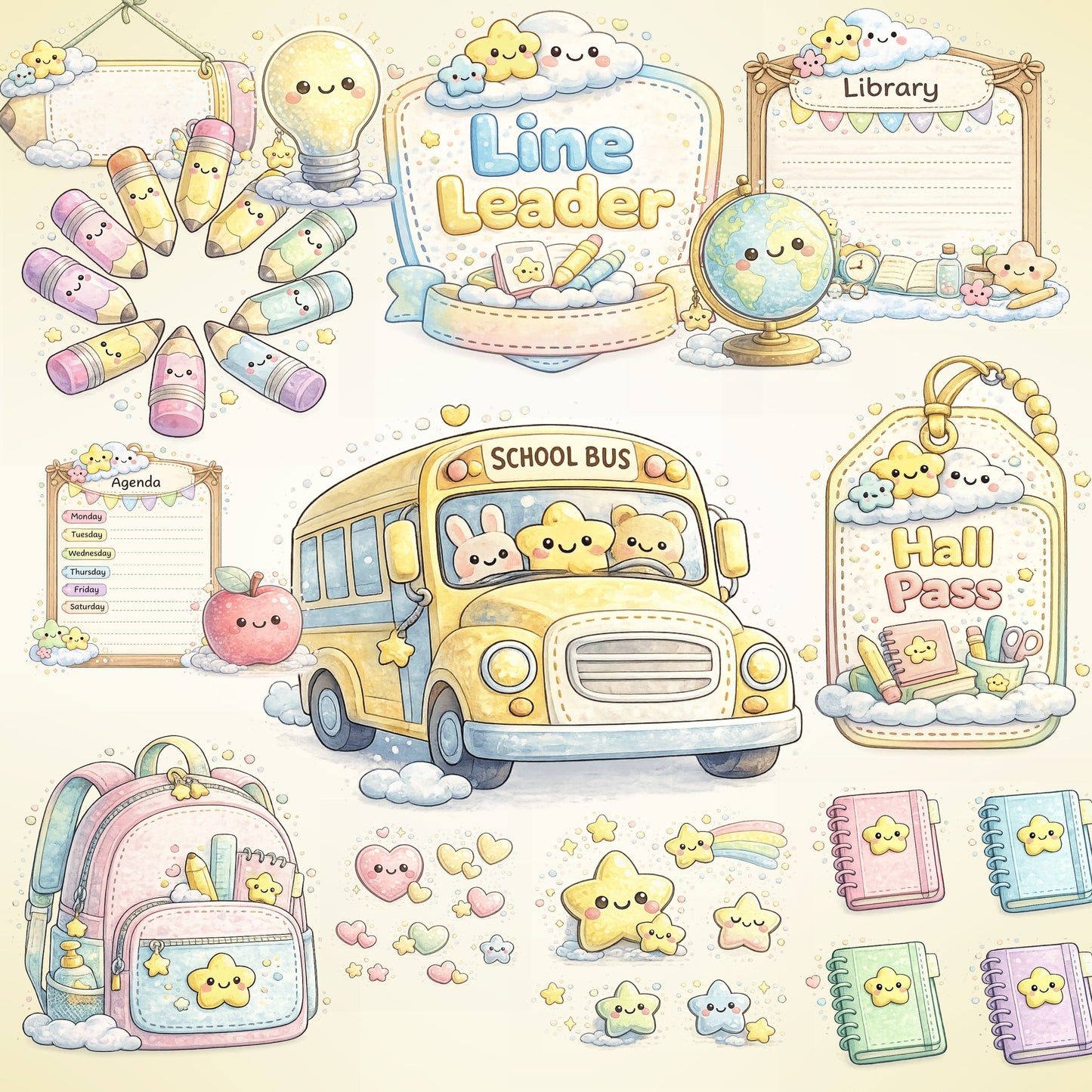 Kawaii Classroom Decor Clipart – 55 3D School PNGs | Teacher Printables, Bulletin Board, Labels & Signs