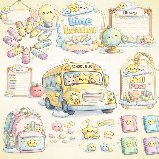 Kawaii Classroom Decor Clipart – 55 3D School PNGs | Teacher Printables, Bulletin Board, Labels & Signs