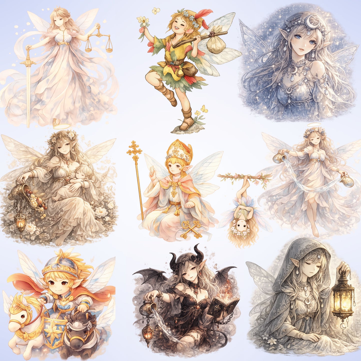 Fairy Tarot Watercolor Clipart – 55 PNG Files | Fantasy Tarot Cards, Magical Fairies, Spiritual & Mystic Art