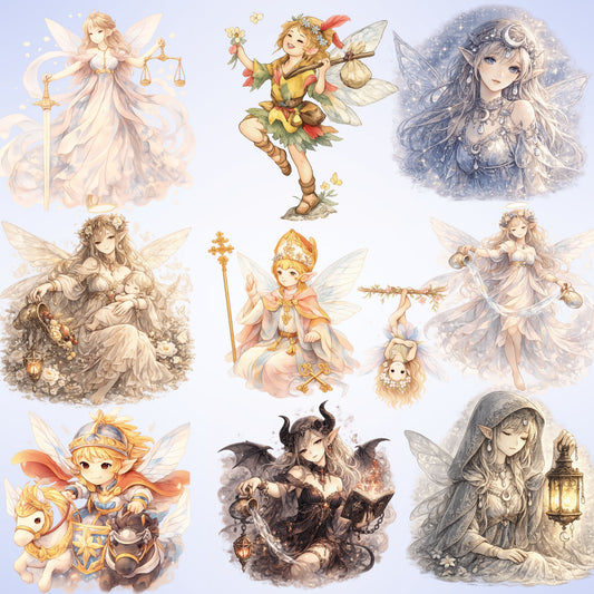Fairy Tarot Watercolor Clipart – 55 PNG Files | Fantasy Tarot Cards, Magical Fairies, Spiritual & Mystic Art