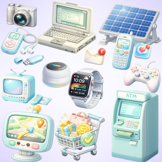 Modern American History 3D Clipart PNG Bundle – 54 Early 2000s Technology & Culture Graphics for Classroom