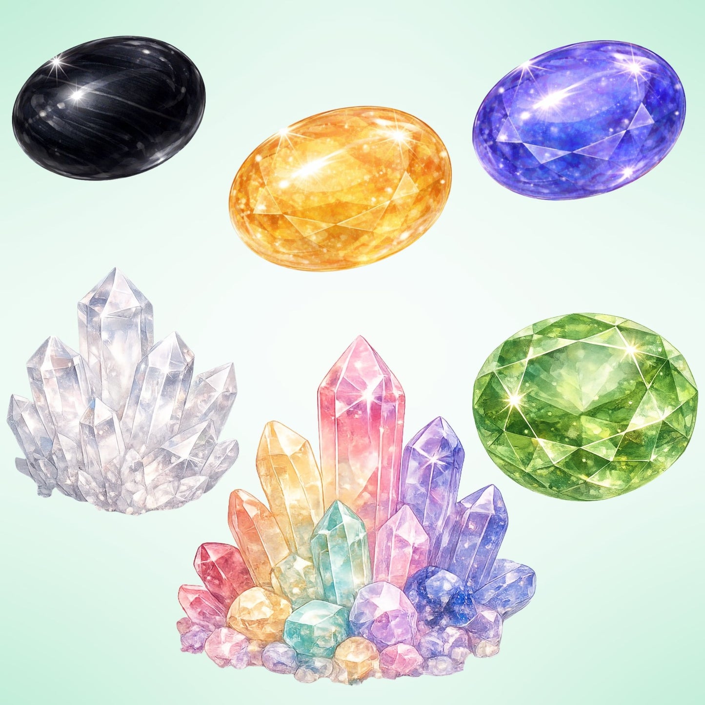 Birthstone Clipart – 55 Watercolor Gemstone PNG Files – Pastel Crystal Graphics for Zodiac & Jewelry Designs