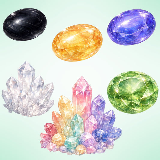 Birthstone Clipart – 55 Watercolor Gemstone PNG Files – Pastel Crystal Graphics for Zodiac & Jewelry Designs
