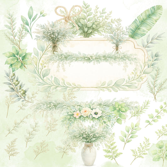 Greenery Clipart – 55 Watercolor Botanical Leaves PNG – Eucalyptus Wedding & Minimal Floral Graphics