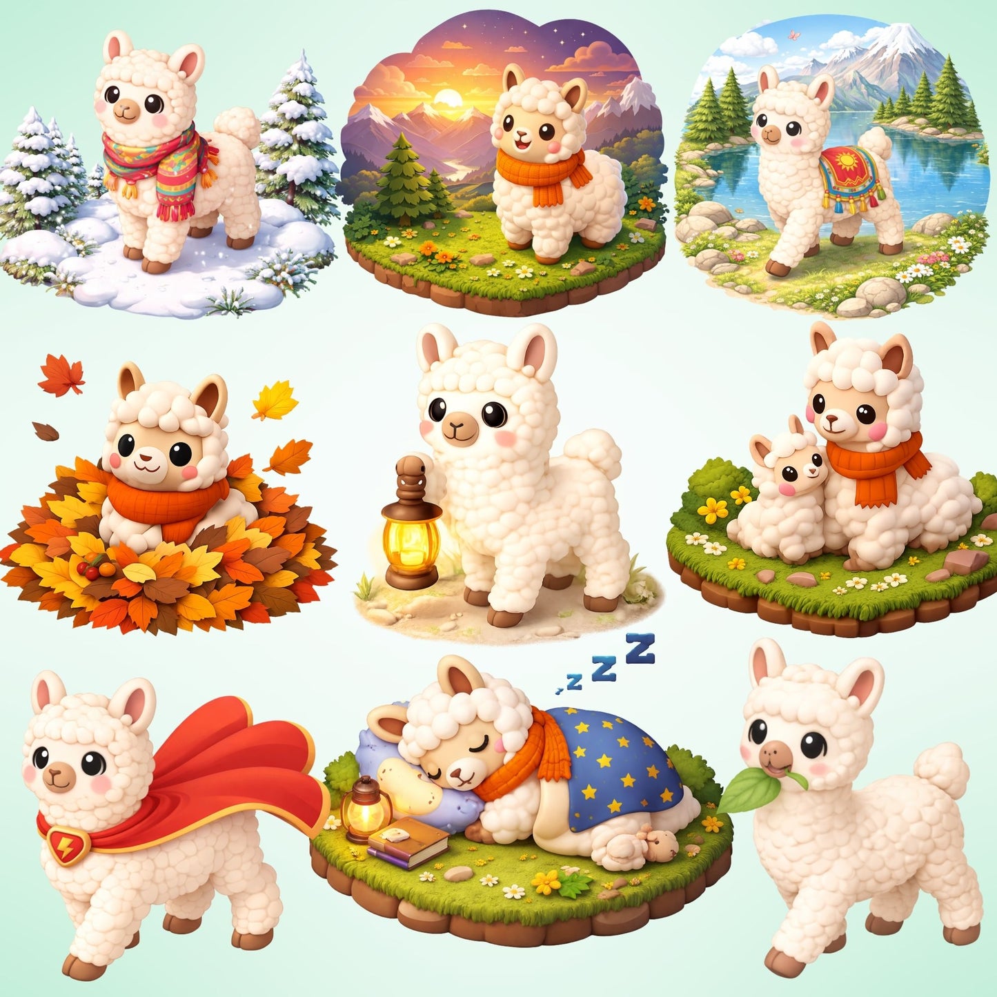 Llama 3D Clipart – 42 Cute Llama PNG Files – Baby Llama Nursery Art, Fall & Superhero Sublimation Graphics