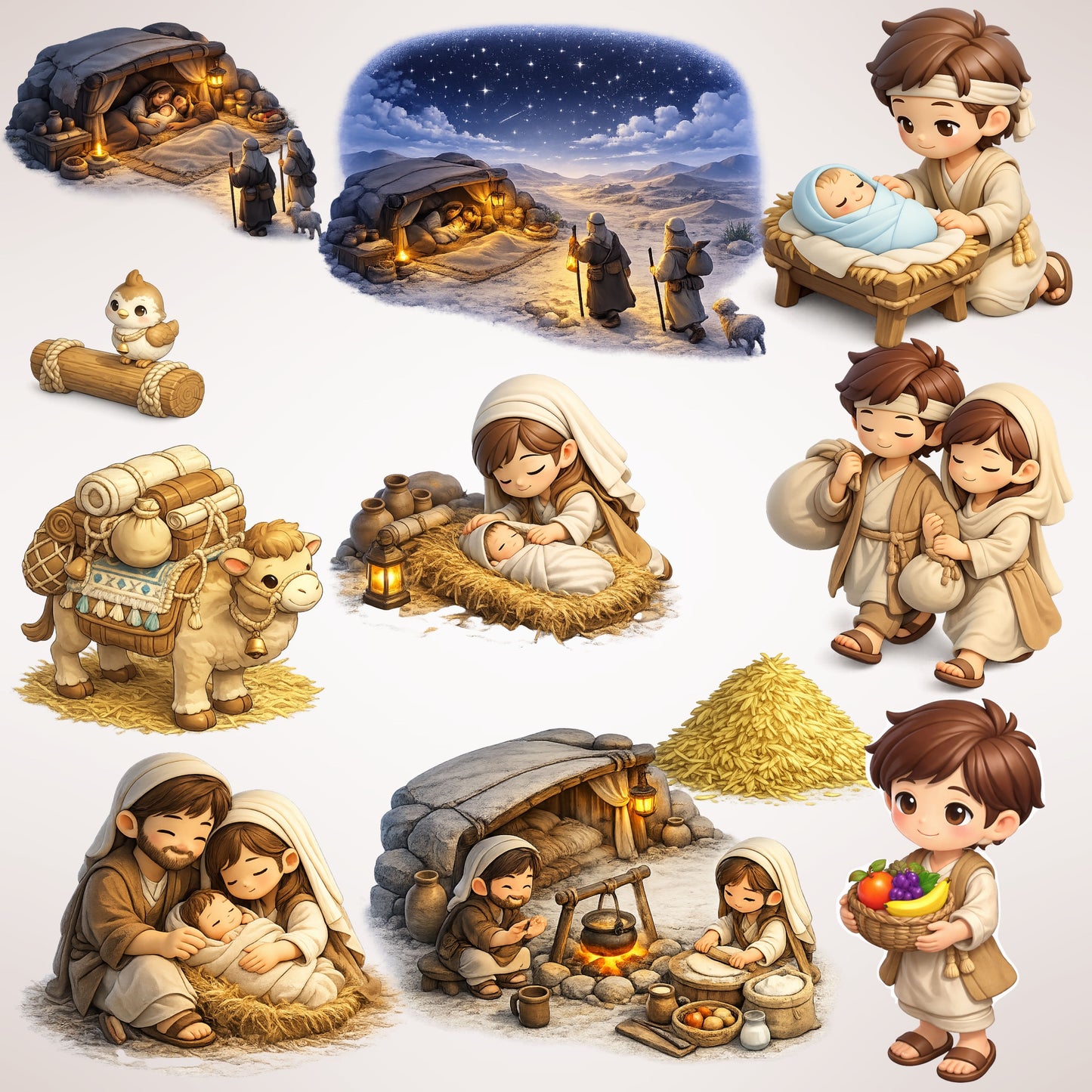 Nativity 3D Clipart PNG Bundle – 50 Christmas Bible Scene Graphics for Sunday School & Church