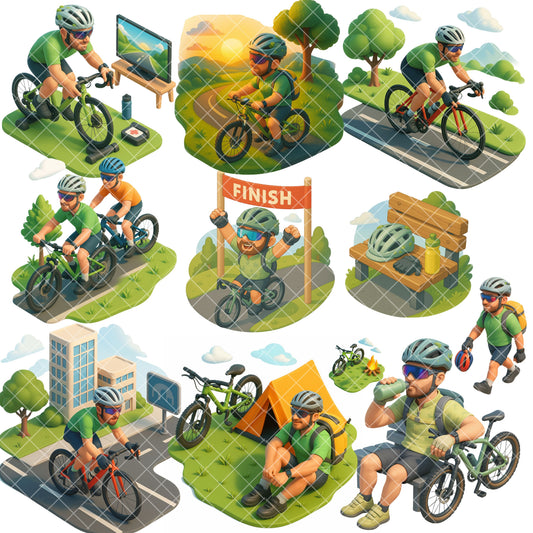 Cycling Adventure 3D Clipart PNG | Outdoor Biking, Camping & Race Graphics | Fitness Sports Isometric Art | Commercial Use