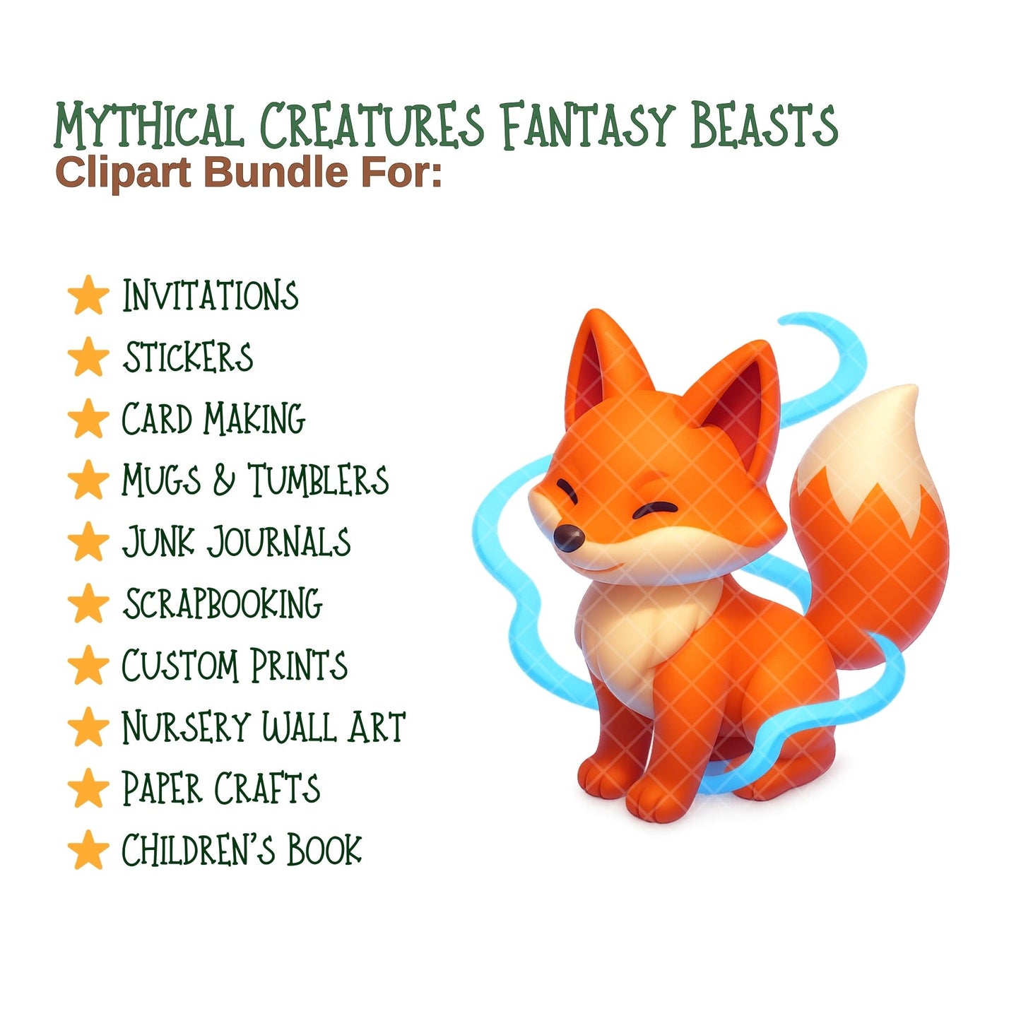 Mythical Creatures Clipart, Fantasy Beasts PNG Bundle, Dragons Unicorns Phoenix Griffins, 3D Fantasy Art (64 PNG)