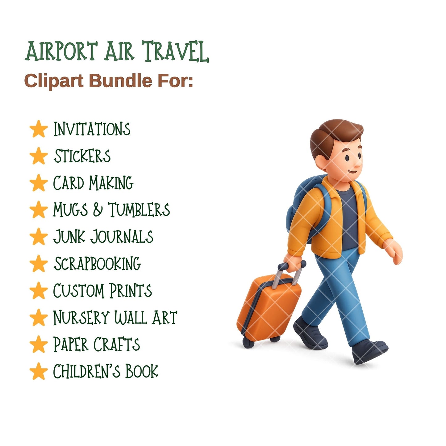 Airport Travel Clipart PNG | Aviation Illustrations | Airplane & Airport Graphics | Travel Planner Clipart | Commercial Use