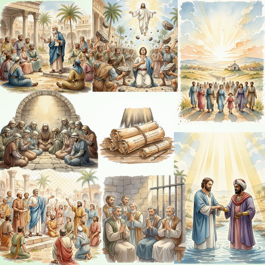 Acts of the Apostles Watercolor Clipart PNG Bundle – 60 Christian Bible Story Illustrations