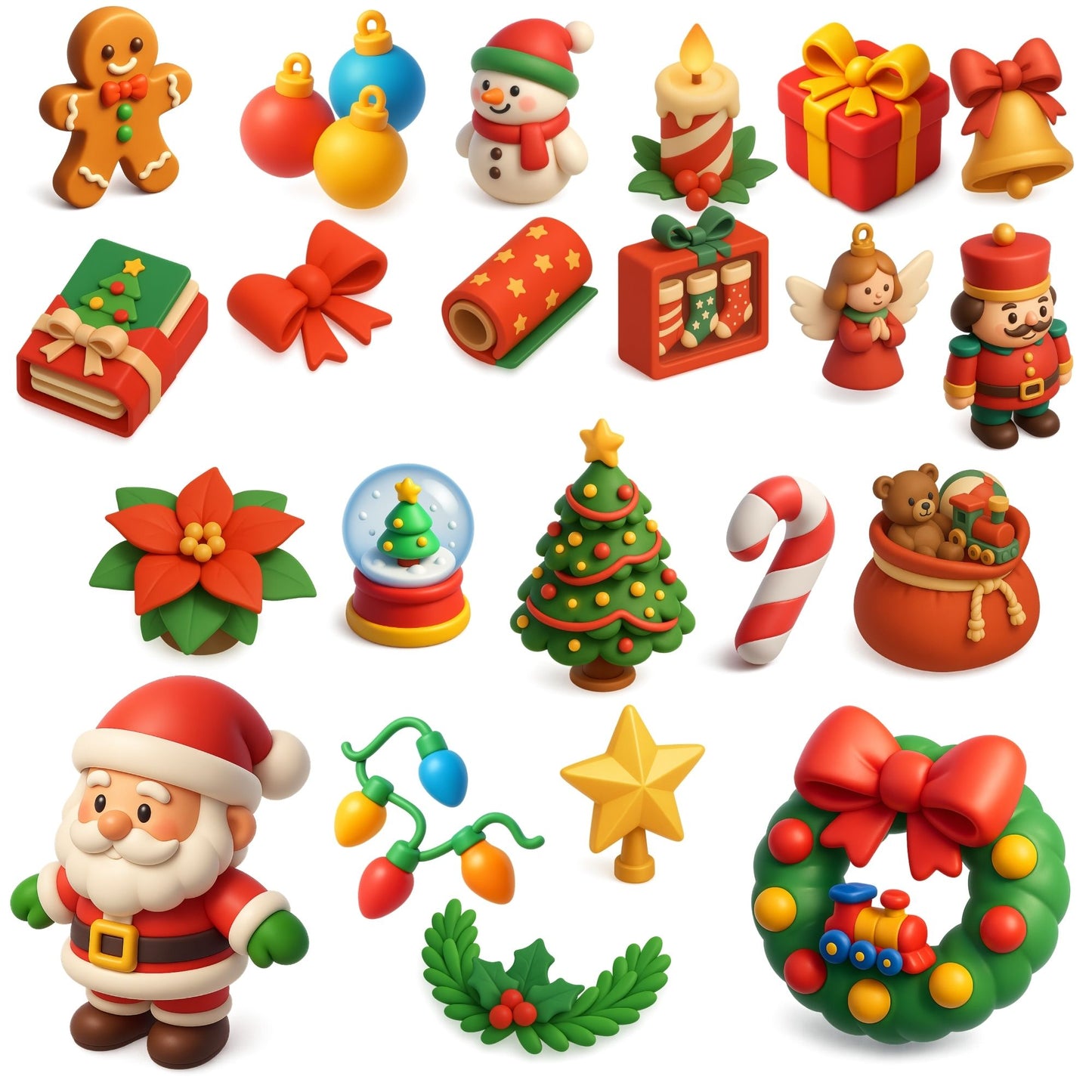 Christmas & Holiday 3D Clipart – 53 PNG Santa, Winter Decor & Festive Illustrations