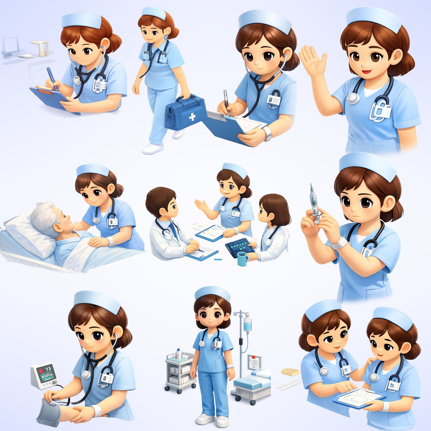 Nurse 3D Clipart Bundle – Medical Staff & Healthcare Scenes PNG, Nurse Characters, Hospital Tools, Appreciation & Education Art, 55 PNG