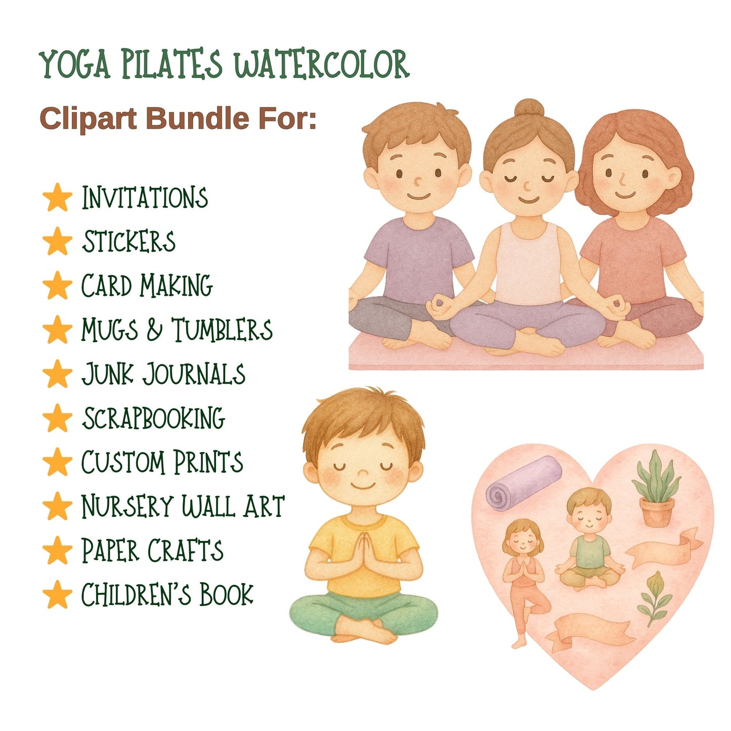Yoga Pilates Watercolor Clipart PNG – Wellness, Mindfulness & Exercise Illustrations (50 PNG)