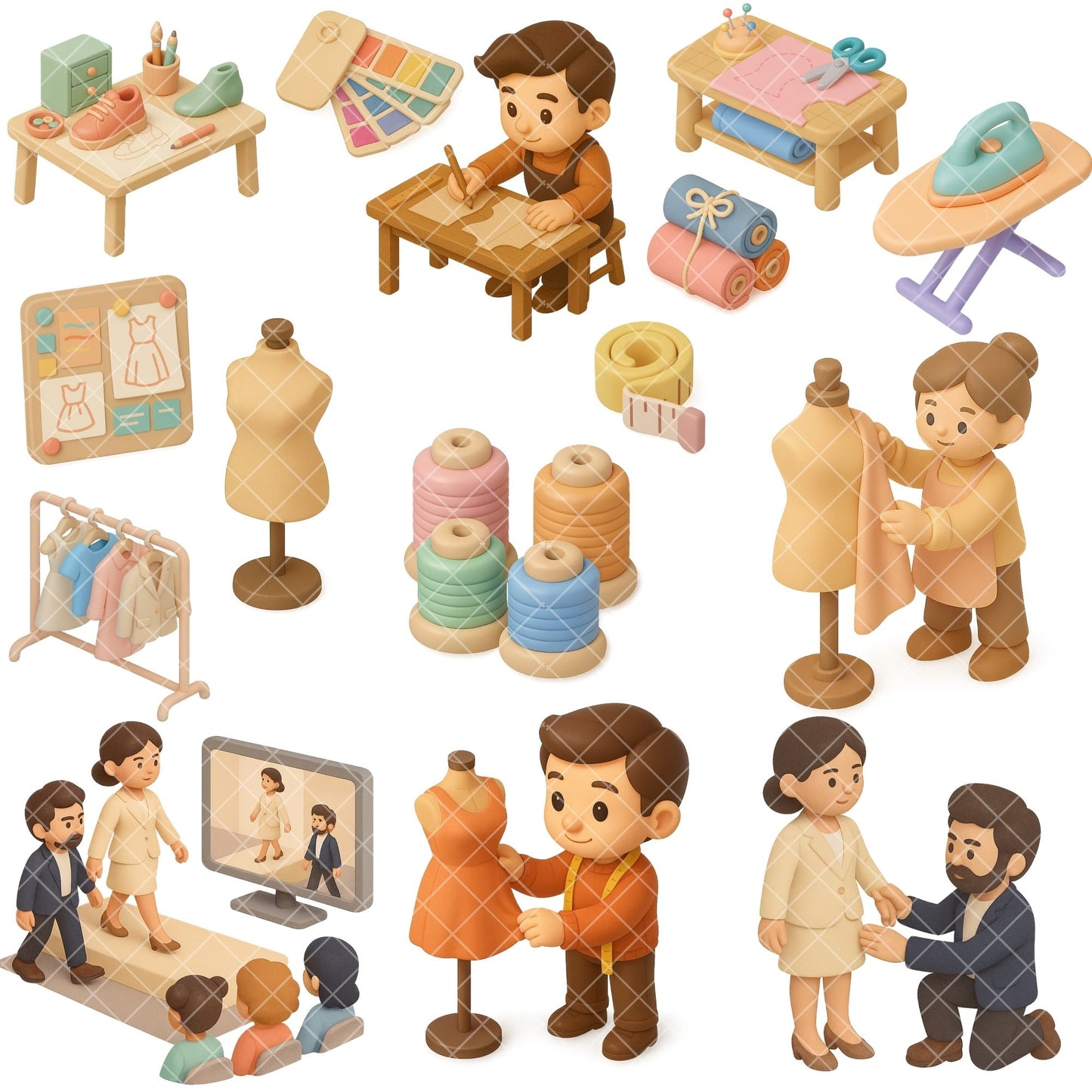 Fashion Designer Clipart Bundle, Sewing PNG Graphics, Tailor & Dressmaking Icons for Planners
