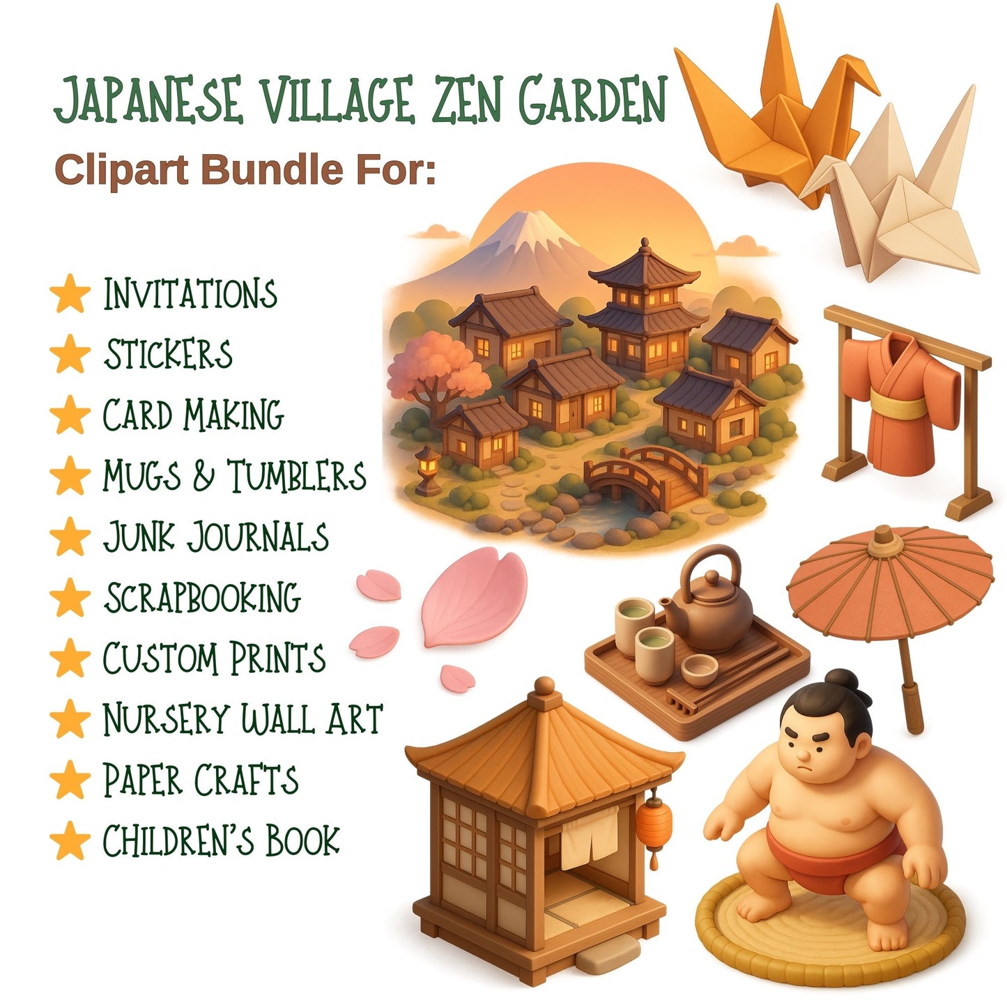 Japanese Zen Garden Clipart PNG – Asian Village, Pagoda & Temple Art | Meditation & Wellness Designs (65 Files)