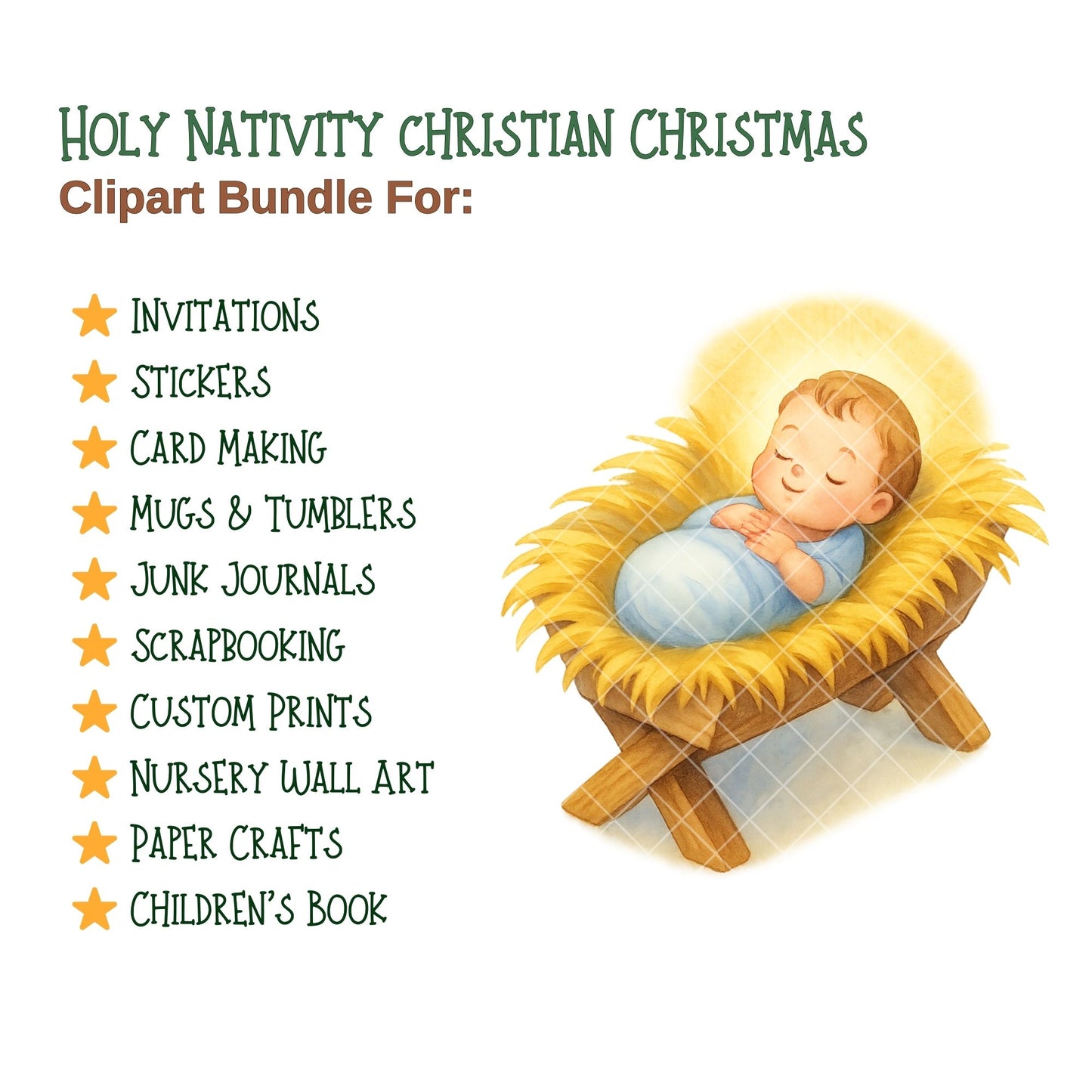 Watercolor Nativity Clipart, Christian Christmas PNG Set, Holy Family Wise Men Angels, Religious Art (55 PNG)