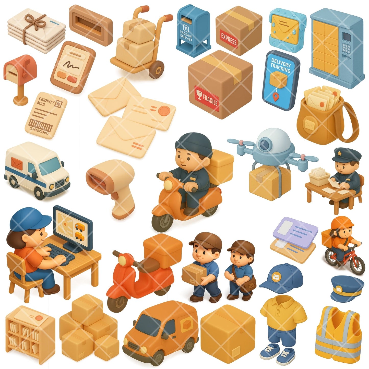 Mail Carrier Clipart Bundle, Cute Delivery PNG Icons, Courier & Shipping Graphics for Small Business