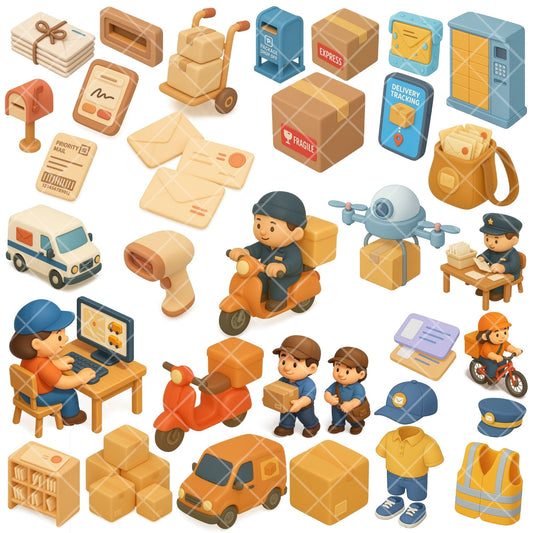 Mail Carrier Clipart Bundle, Cute Delivery PNG Icons, Courier & Shipping Graphics for Small Business