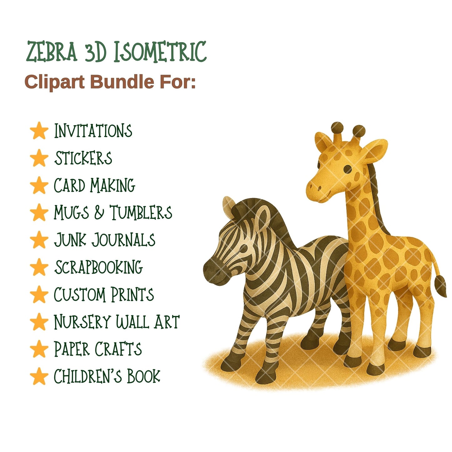 Zebra 3D Clipart PNG | Safari Animals Isometric Set | Jungle Nursery Art | Kids Safari Clipart | Commercial Use
