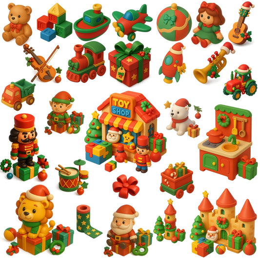 Christmas Toys & Gift Shop 3D Clipart – 62 PNG Santa, Elves, Toys & Holiday Gifts