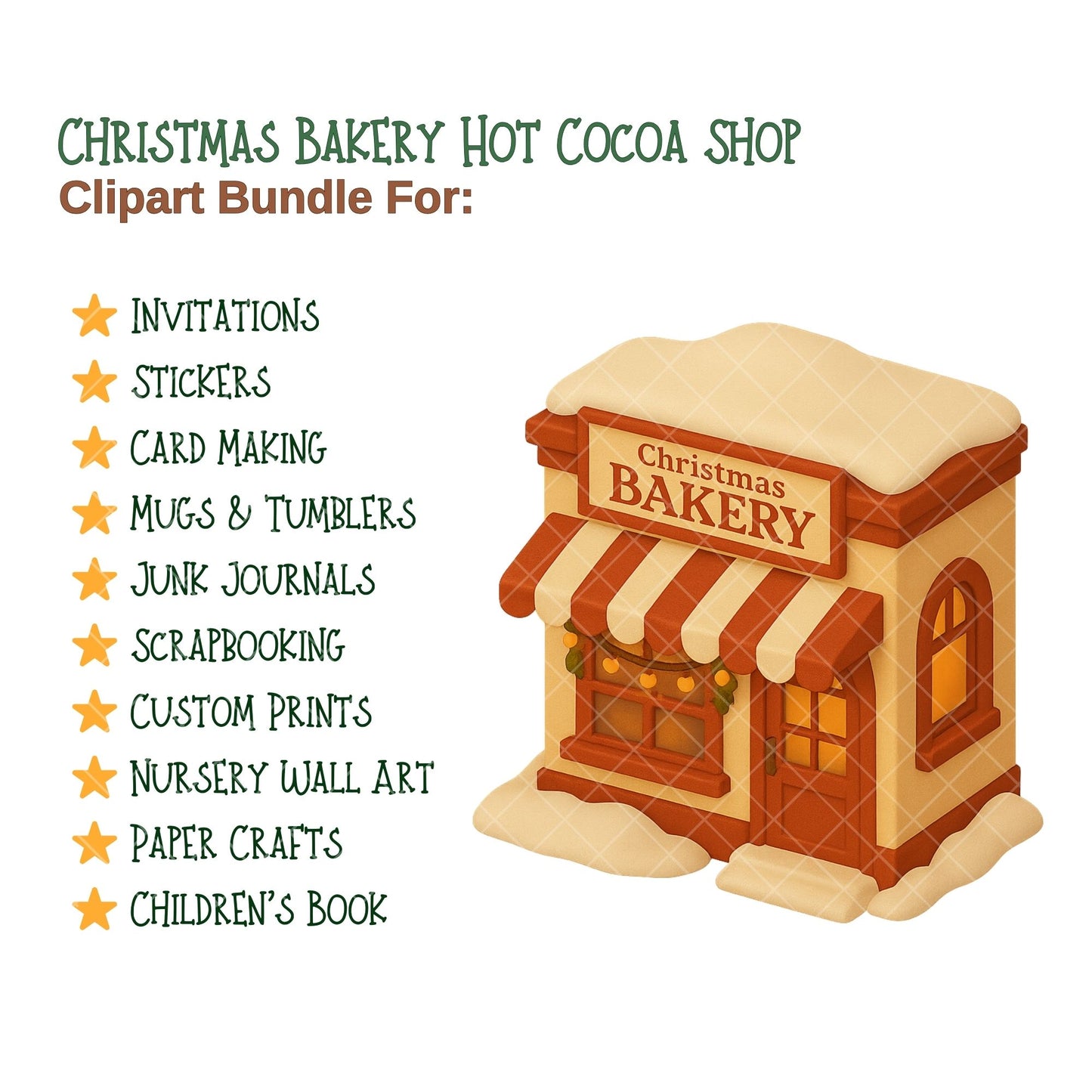 Christmas Bakery Clipart PNG | Hot Cocoa Shop 3D Isometric | Holiday Baking Cafe Art | Winter Sweets PNG | Commercial Use