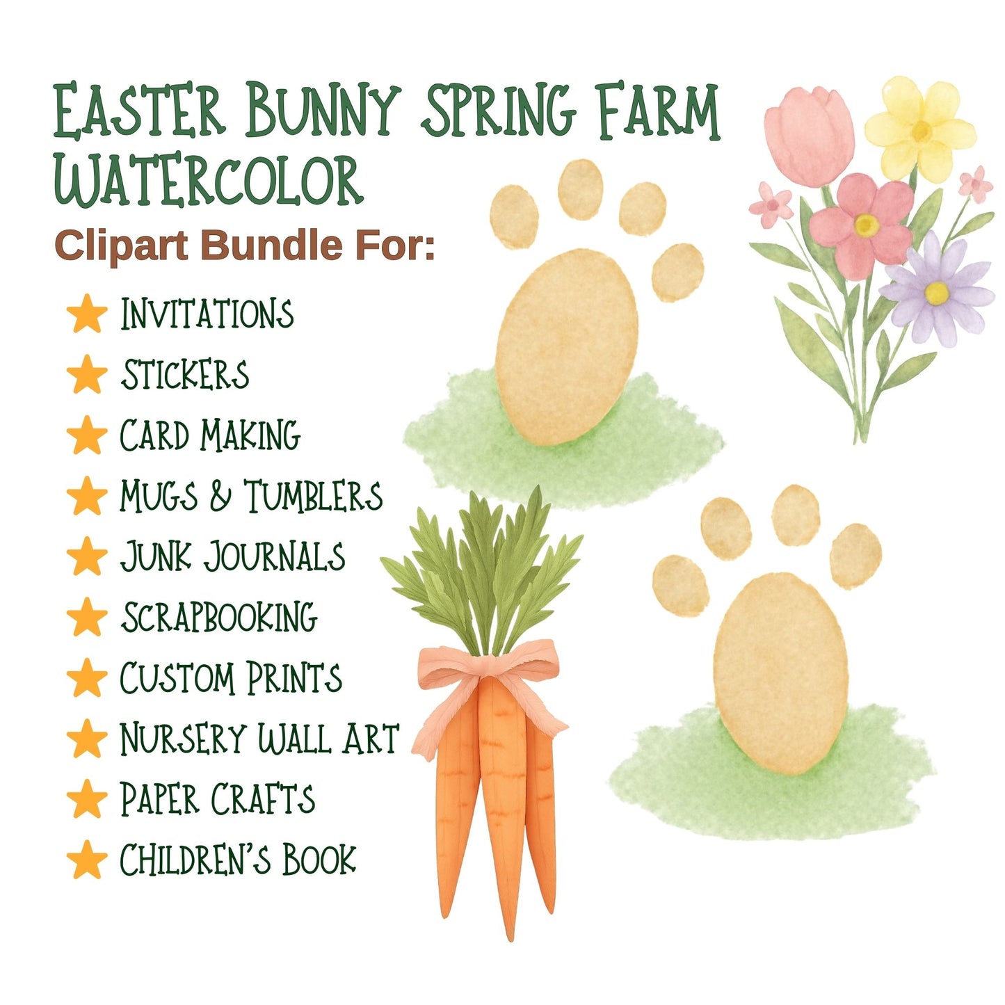 Easter Bunny Clipart Watercolor – Spring Farm Animals & Pastel Eggs PNG | Easter Decor, Nursery & Spring Art (56 Files)