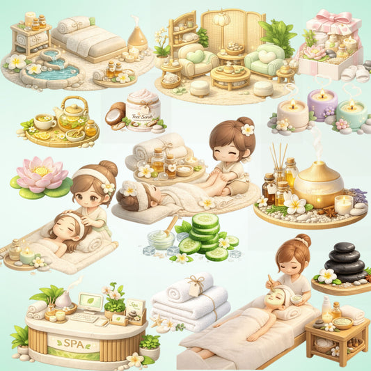Spa Wellness 3D Clipart PNG Bundle – 47 Massage Therapist & Self-Care Graphics for Branding & Planners