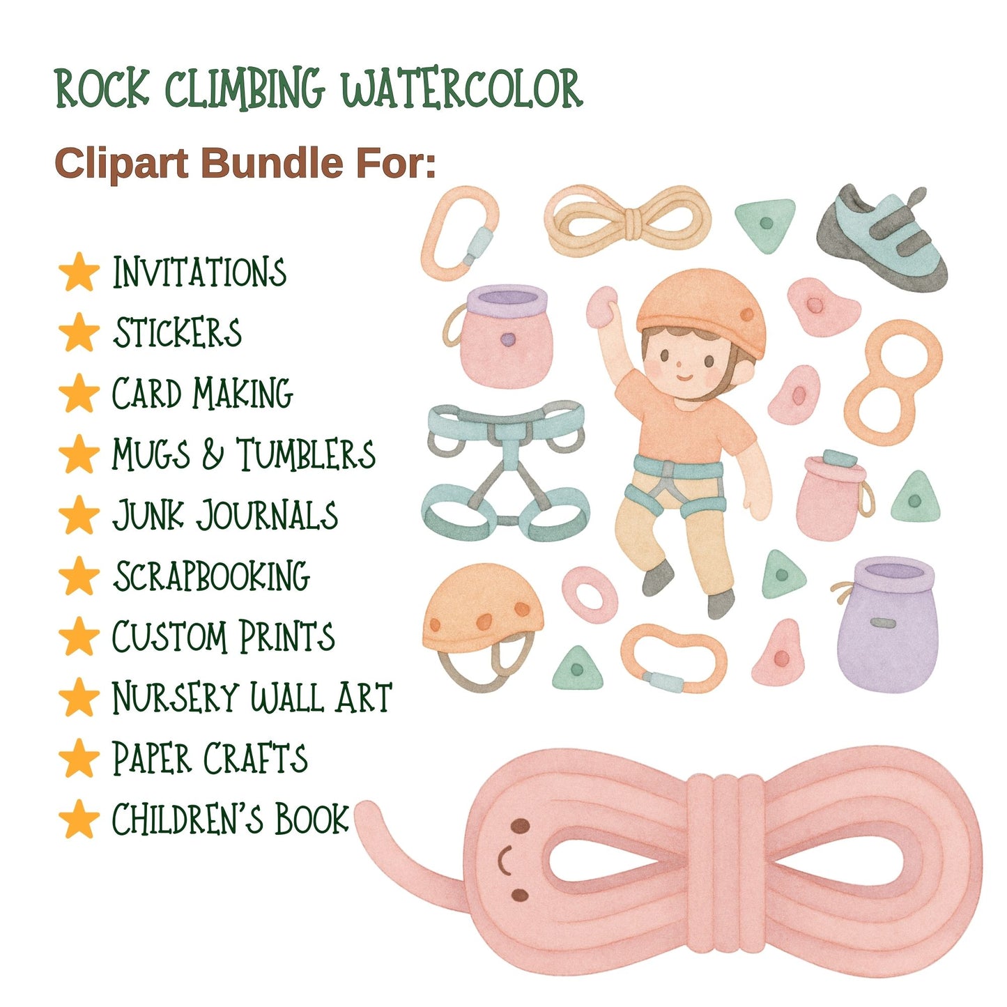Rock Climbing Watercolor Clipart PNG – Outdoor Adventure Kids Art (50 Files)