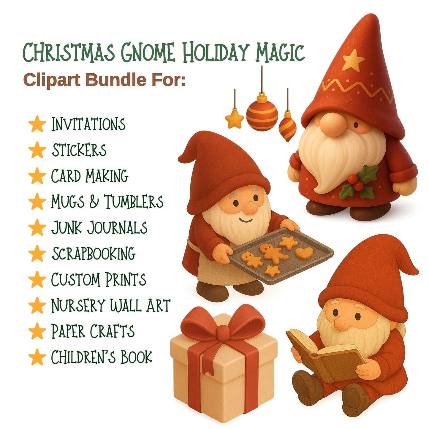 Christmas Gnome 3D Clipart PNG | Holiday Isometric Clipart | Christmas PNG Bundle | Gnome Graphics | Commercial Use