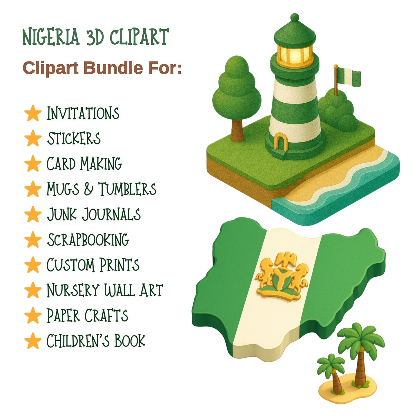 Nigeria 3D Clipart PNG – African Culture & Heritage Illustrations (50 Files)