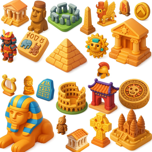 Ancient Civilizations Clipart – 3D History Landmarks PNG | Egypt, Rome, Greece, Maya, World History