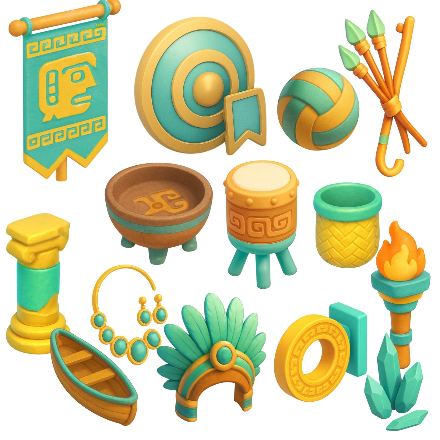 Aztec Civilization 3D Clipart – 55 PNG Ancient Culture Illustrations for History Projects & Education