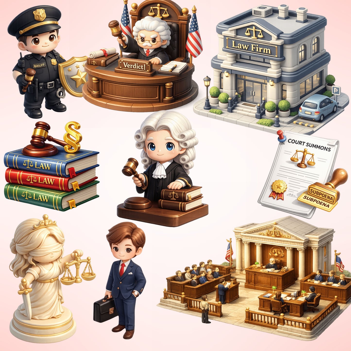 Lawyer 3D Isometric Clipart PNG Bundle – 47 Legal Graphics for Law Firm Branding & Education