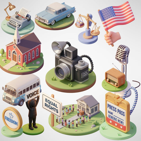 American Civil Rights 3D Clipart PNG Bundle – 54 Equality & Justice History Graphics for Education