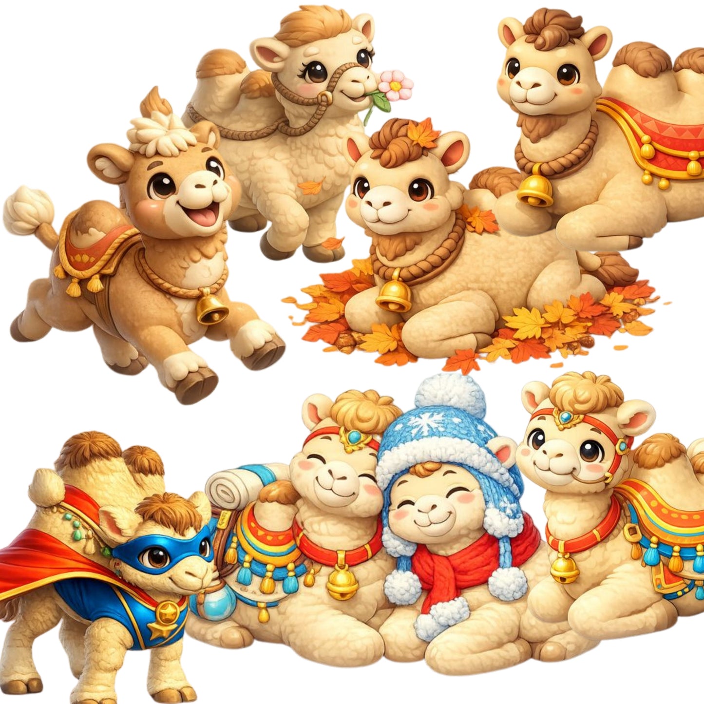 Camel Clipart Bundle – 3D Isometric PNGs (43 Files) – Cute Desert Camel Graphics, Kids & Safari Design