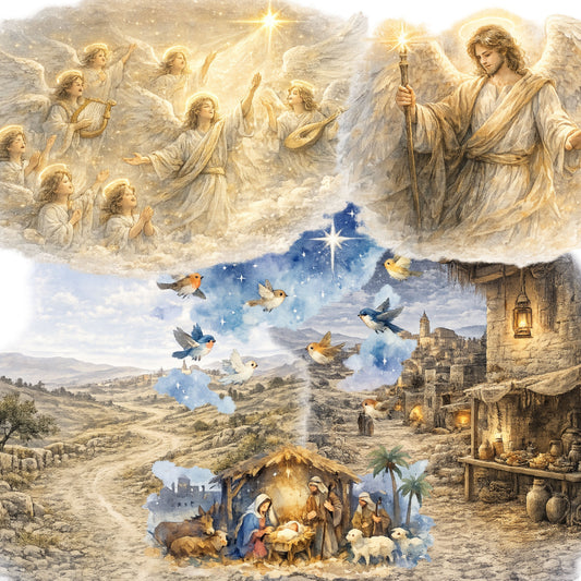 Nativity Clipart – 60 Birth of Jesus PNG Files – Christmas Bible Story Watercolor Graphics
