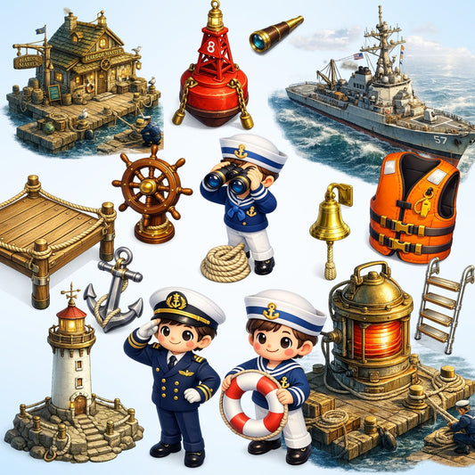 Sailor 3D Clipart PNG Bundle – 48 Nautical Marine Graphics for Kids Crafts & Party Decor