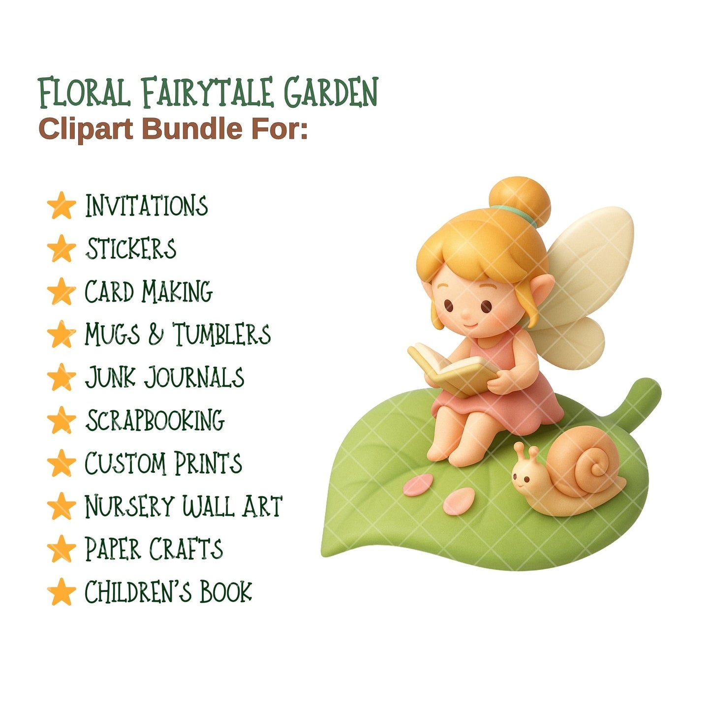 Fairy Garden Clipart PNG | Floral Fairytale Spring Garden | Fairies Flowers Trees | Nursery & Kids Crafts | Commercial Use