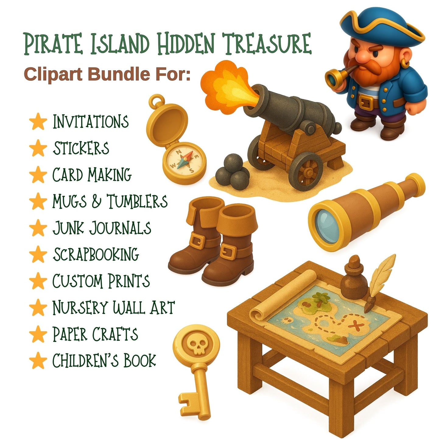 Pirate Clipart 3D – Pirate Ship, Treasure & Island PNG | Kids Party, Game Assets & Adventure Art (66 Files)