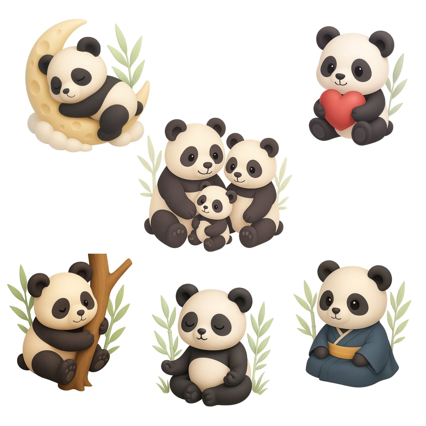 Cute Panda Clipart Bundle – 3D Isometric Panda PNG, Kawaii Animal Stickers, Planner & Sublimation Graphics, 50 PNG