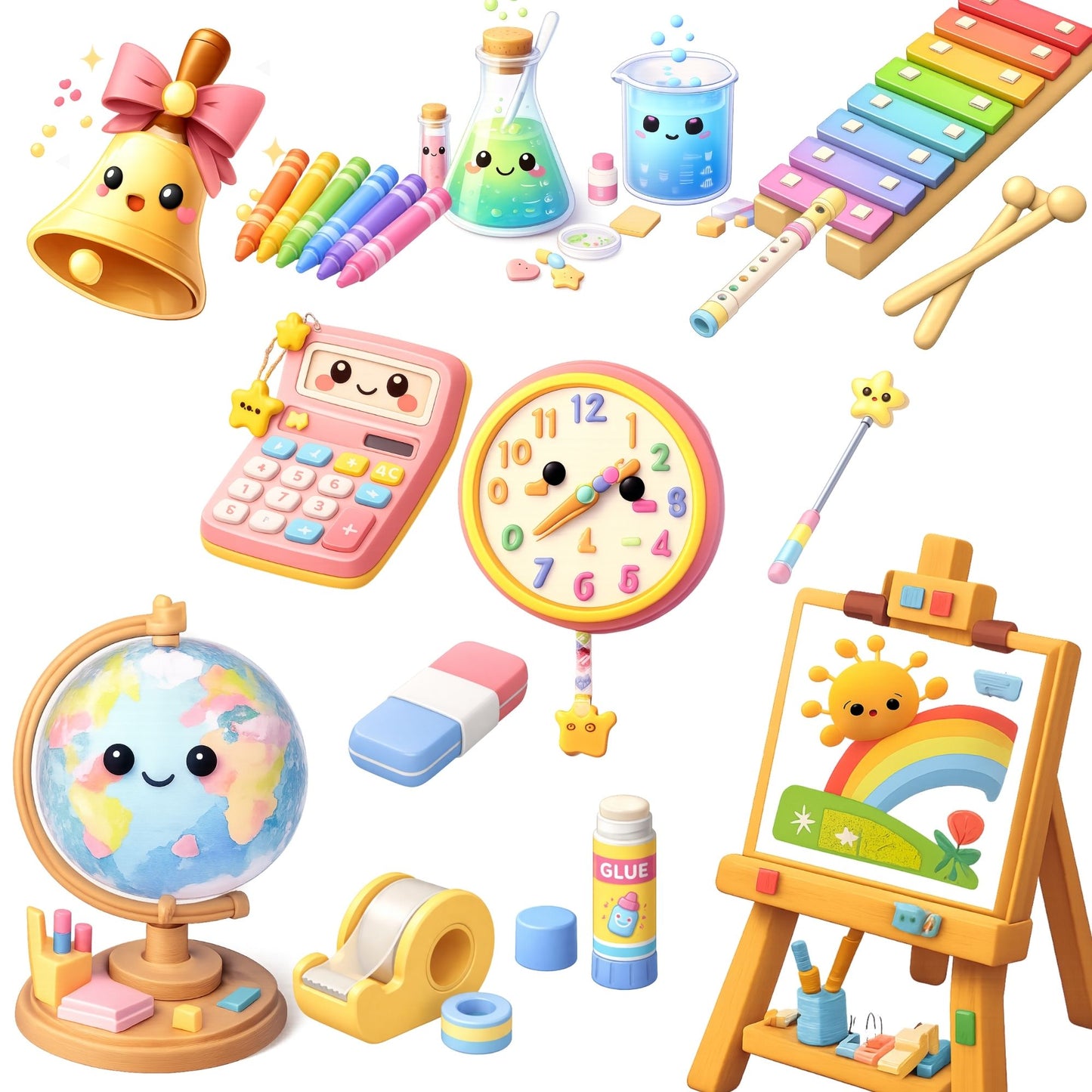 Classroom School 3D Clipart PNG Bundle – 50 Educational Tools, Desk Supplies & Math Icons