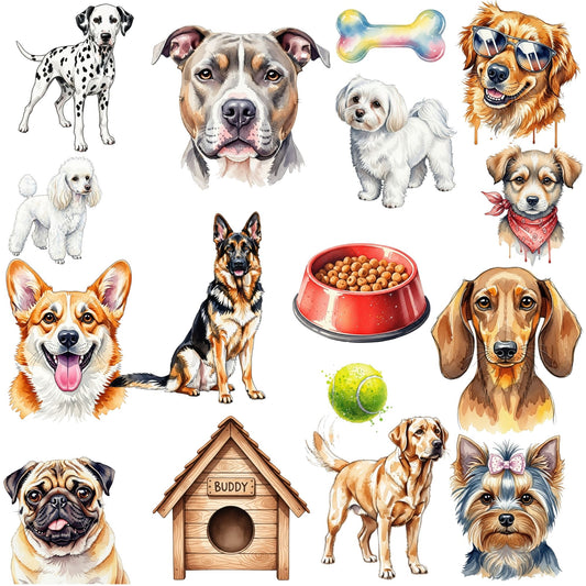 Dog Breeds Watercolor Clipart Bundle – Realistic Puppy PNG, Pet Dog Illustrations for Sublimation, Scrapbooking & Crafts, 54 PNG