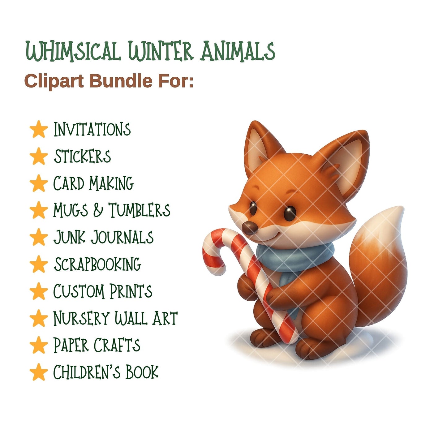 Winter Animals Clipart PNG | Woodland & Arctic Animals | Cute Winter Clipart | Holiday Animal PNG | Commercial Use
