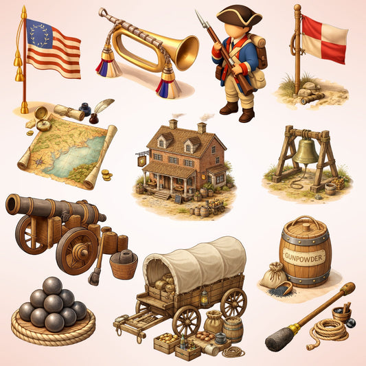 American Revolution Clipart – 50 Colonial PNG Files – Revolutionary War Soldiers, Cannons & History Classroom Graphics