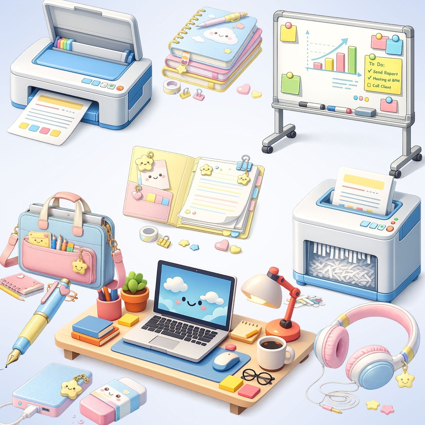 Office Productivity Clipart PNG – 50 Modern Business & Work Planner Graphics for Entrepreneurs